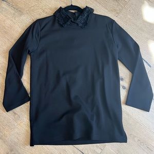 Black lace collared shell top blouse shirt